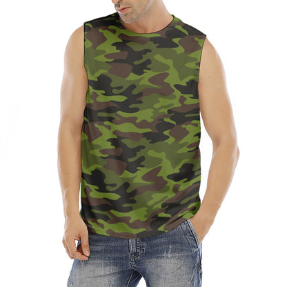 Dark Green And Black Camouflage Print Men's Fitness Tank Top