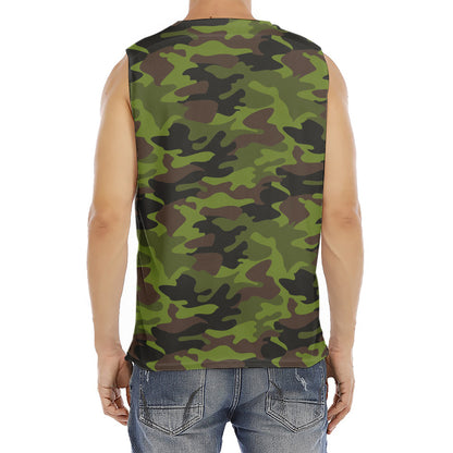 Dark Green And Black Camouflage Print Men's Fitness Tank Top
