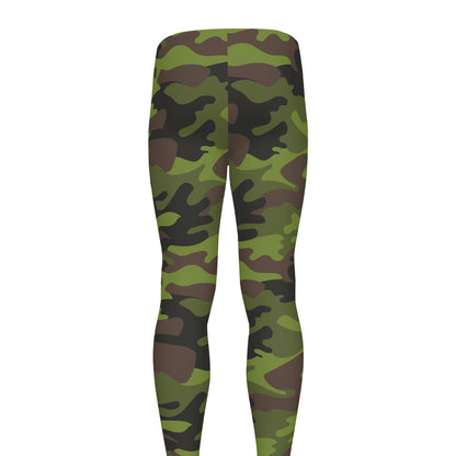 Dark Green And Black Camouflage Print Men's leggings
