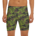 Dark Green And Black Camouflage Print Men's Long Boxer Briefs