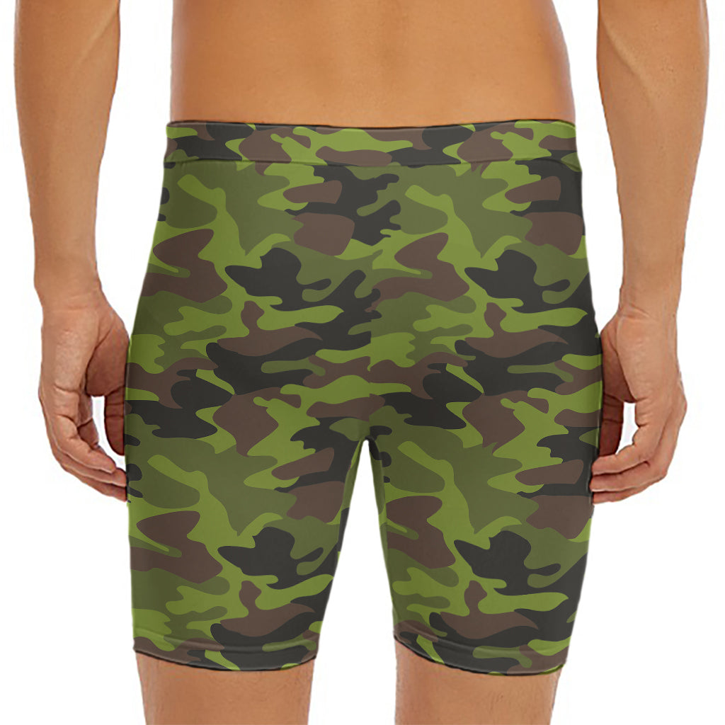 Dark Green And Black Camouflage Print Men's Long Boxer Briefs