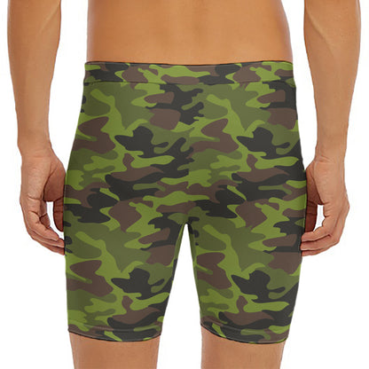 Dark Green And Black Camouflage Print Men's Long Boxer Briefs