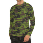 Dark Green And Black Camouflage Print Men's Long Sleeve Rash Guard