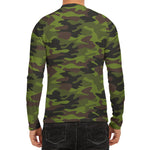 Dark Green And Black Camouflage Print Men's Long Sleeve Rash Guard