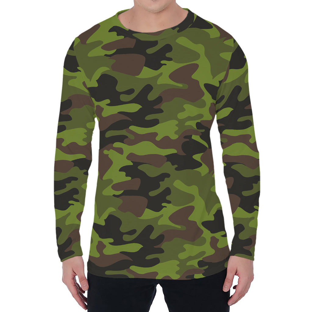 Dark Green And Black Camouflage Print Men's Long Sleeve T-Shirt