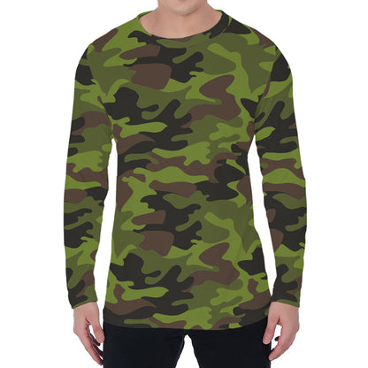 Dark Green And Black Camouflage Print Men's Long Sleeve T-Shirt