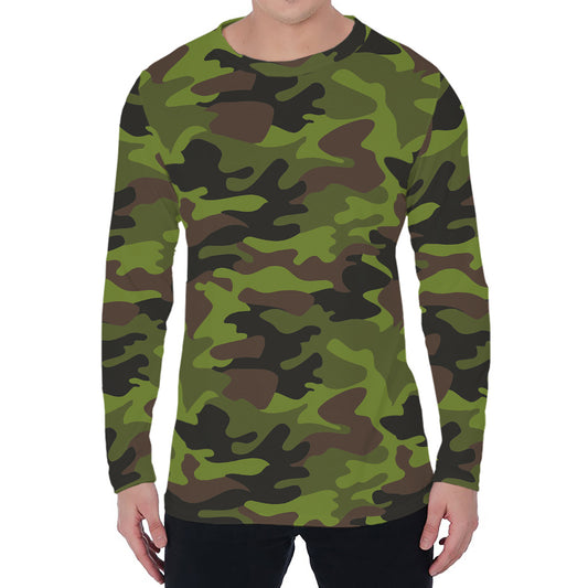 Dark Green And Black Camouflage Print Men's Long Sleeve T-Shirt