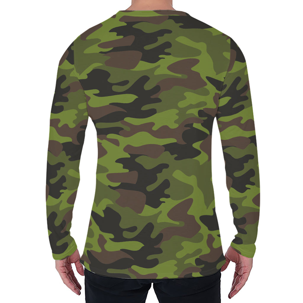 Dark Green And Black Camouflage Print Men's Long Sleeve T-Shirt