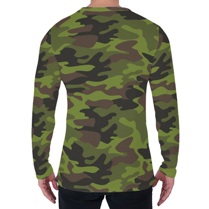 Dark Green And Black Camouflage Print Men's Long Sleeve T-Shirt