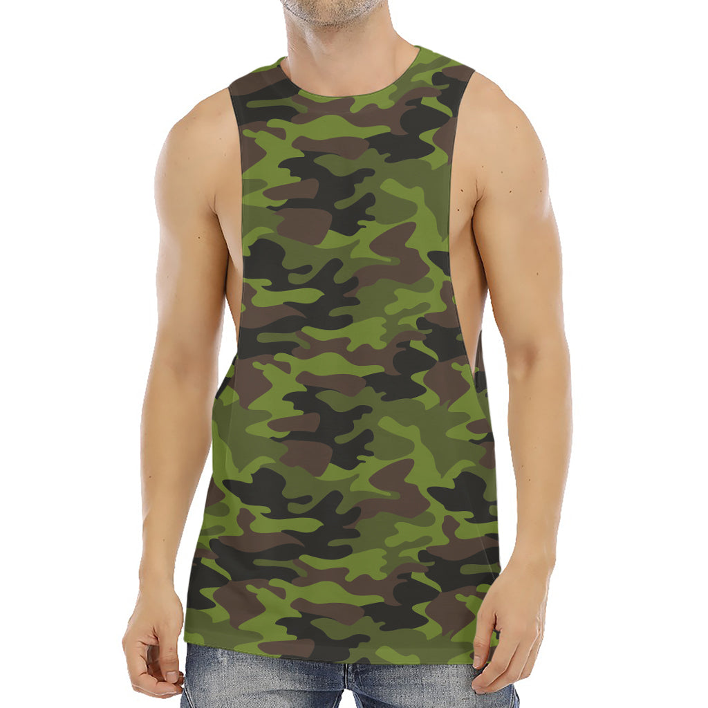 Dark Green And Black Camouflage Print Men's Muscle Tank Top