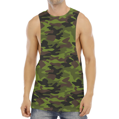 Dark Green And Black Camouflage Print Men's Muscle Tank Top