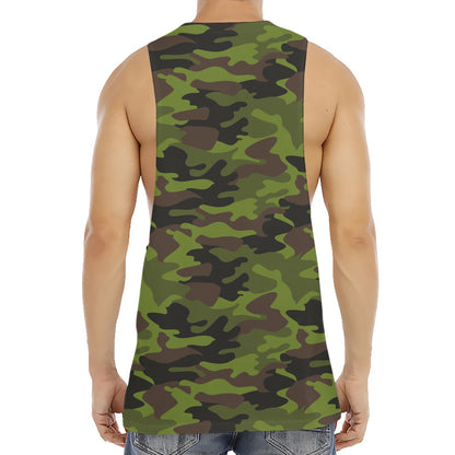 Dark Green And Black Camouflage Print Men's Muscle Tank Top