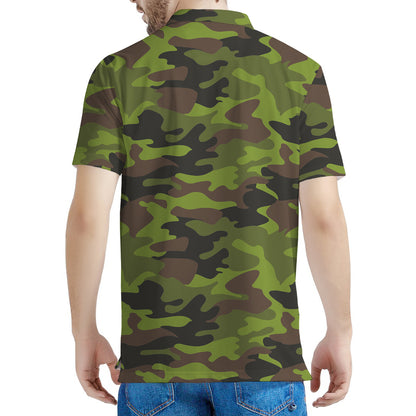 Dark Green And Black Camouflage Print Men's Polo Shirt