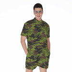 Dark Green And Black Camouflage Print Men's Rompers