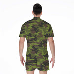Dark Green And Black Camouflage Print Men's Rompers