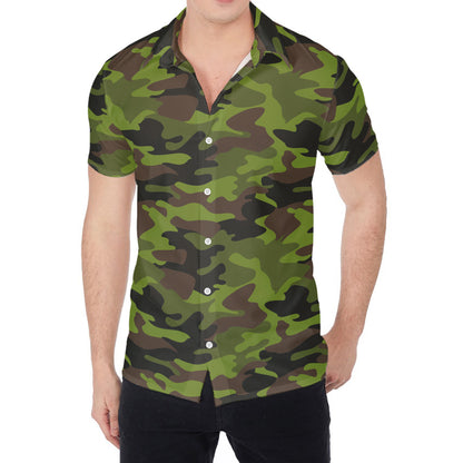Dark Green And Black Camouflage Print Men's Shirt
