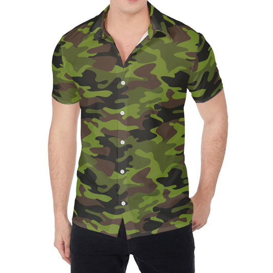 Dark Green And Black Camouflage Print Men's Shirt