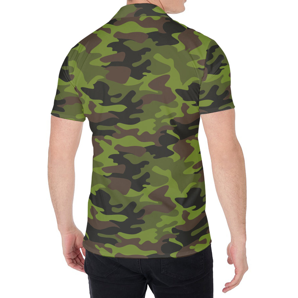 Dark Green And Black Camouflage Print Men's Shirt