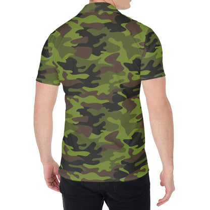 Dark Green And Black Camouflage Print Men's Shirt