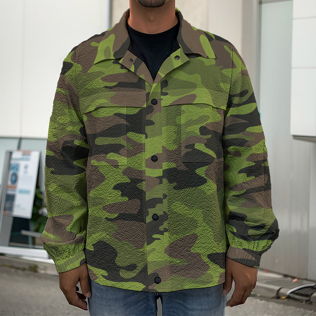 Dark Green And Black Camouflage Print Men's Shirt Jacket