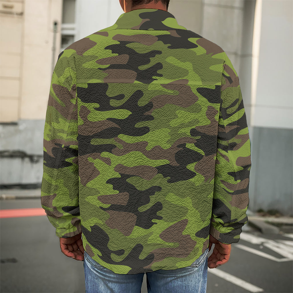 Dark Green And Black Camouflage Print Men's Shirt Jacket