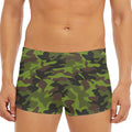 Dark Green And Black Camouflage Print Men's Short Boxer Briefs