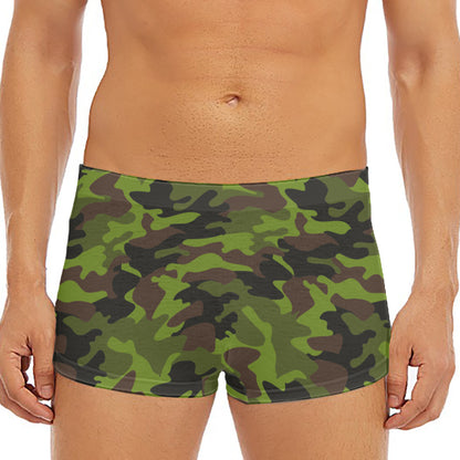Dark Green And Black Camouflage Print Men's Short Boxer Briefs