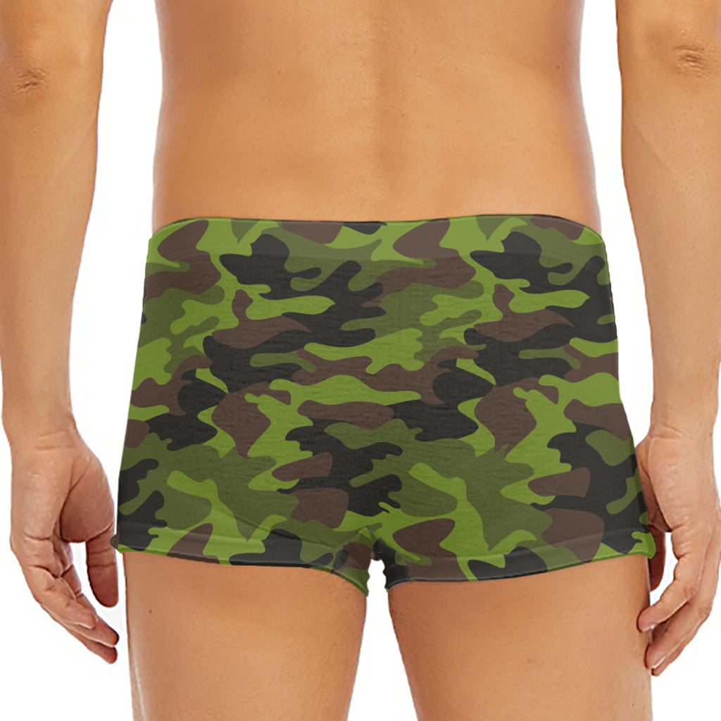Dark Green And Black Camouflage Print Men's Short Boxer Briefs
