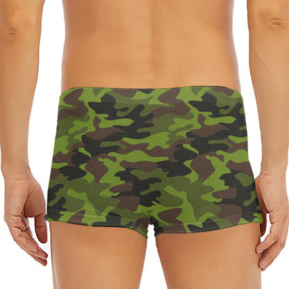 Dark Green And Black Camouflage Print Men's Short Boxer Briefs