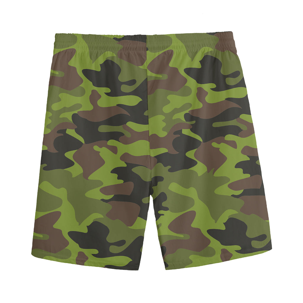 Dark Green And Black Camouflage Print Men's Sports Shorts