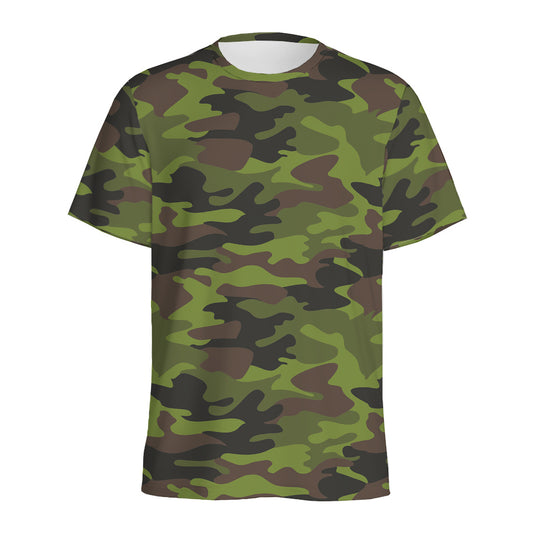Dark Green And Black Camouflage Print Men's Sports T-Shirt