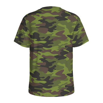 Dark Green And Black Camouflage Print Men's Sports T-Shirt