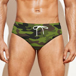Dark Green And Black Camouflage Print Men's Swim Briefs