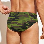 Dark Green And Black Camouflage Print Men's Swim Briefs