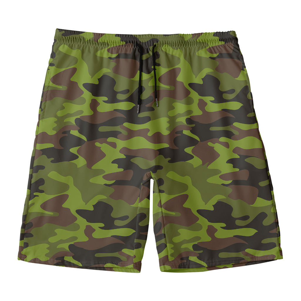 Dark Green And Black Camouflage Print Men's Swim Trunks