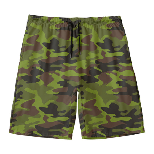 Dark Green And Black Camouflage Print Men's Swim Trunks