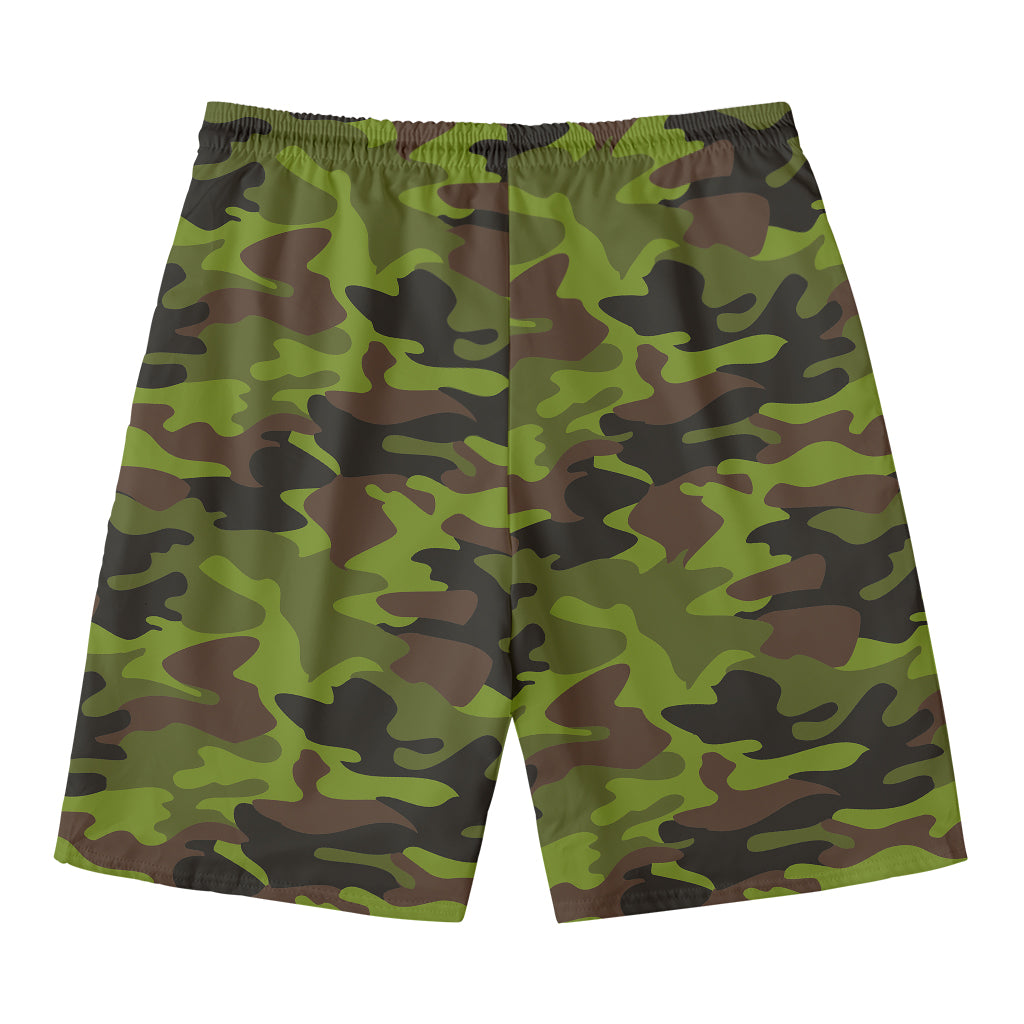 Dark Green And Black Camouflage Print Men's Swim Trunks