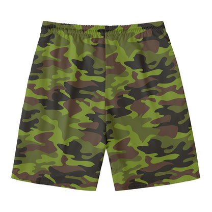 Dark Green And Black Camouflage Print Men's Swim Trunks