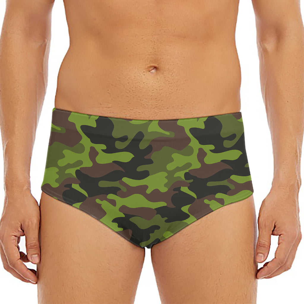 Dark Green And Black Camouflage Print Men's Triangle Swim Briefs