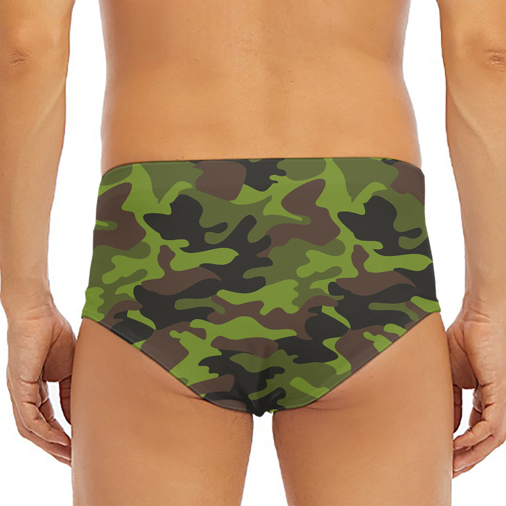 Dark Green And Black Camouflage Print Men's Triangle Swim Briefs