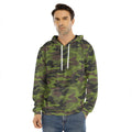 Dark Green And Black Camouflage Print Men's Velvet Pullover Hoodie