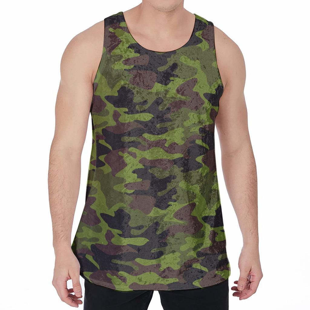 Dark Green And Black Camouflage Print Men's Velvet Tank Top