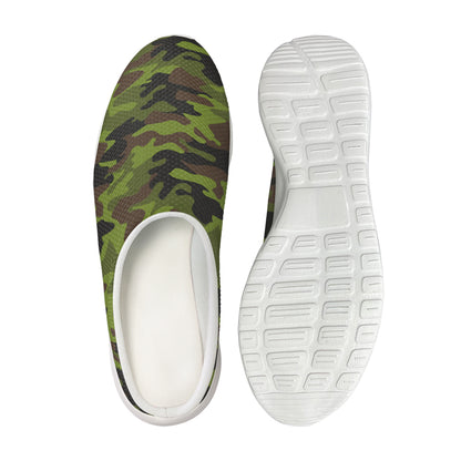 Dark Green And Black Camouflage Print Mesh Casual Shoes
