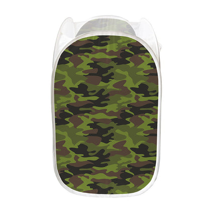 Dark Green And Black Camouflage Print Mesh Laundry Hamper