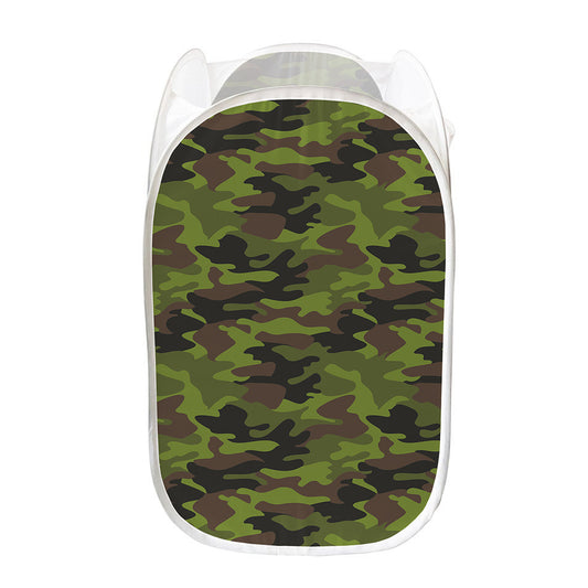 Dark Green And Black Camouflage Print Mesh Laundry Hamper