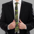 Dark Green And Black Camouflage Print Necktie