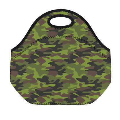 Dark Green And Black Camouflage Print Neoprene Lunch Bag