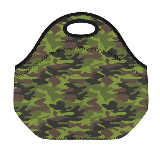 Dark Green And Black Camouflage Print Neoprene Lunch Bag