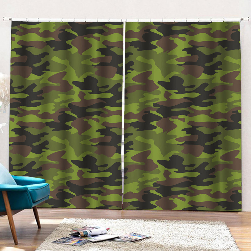 Dark Green And Black Camouflage Print Pencil Pleat Curtains