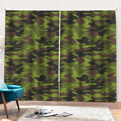Dark Green And Black Camouflage Print Pencil Pleat Curtains